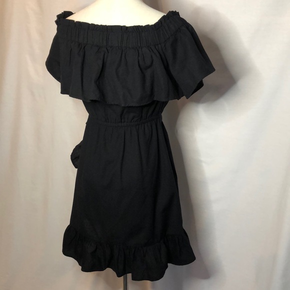 SEED HERITAGE Black ‘Off Shoulder Frill dress’, cotton linen blend, wrap, Size 6 - Picture 14 of 16